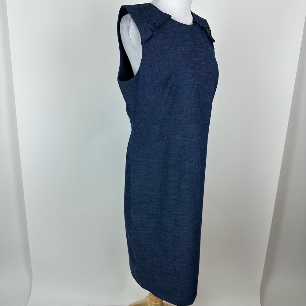Ann Taylor Blue Navy Ruffle Shoulder Shift Dress Size 12 - Picture 4 of 12